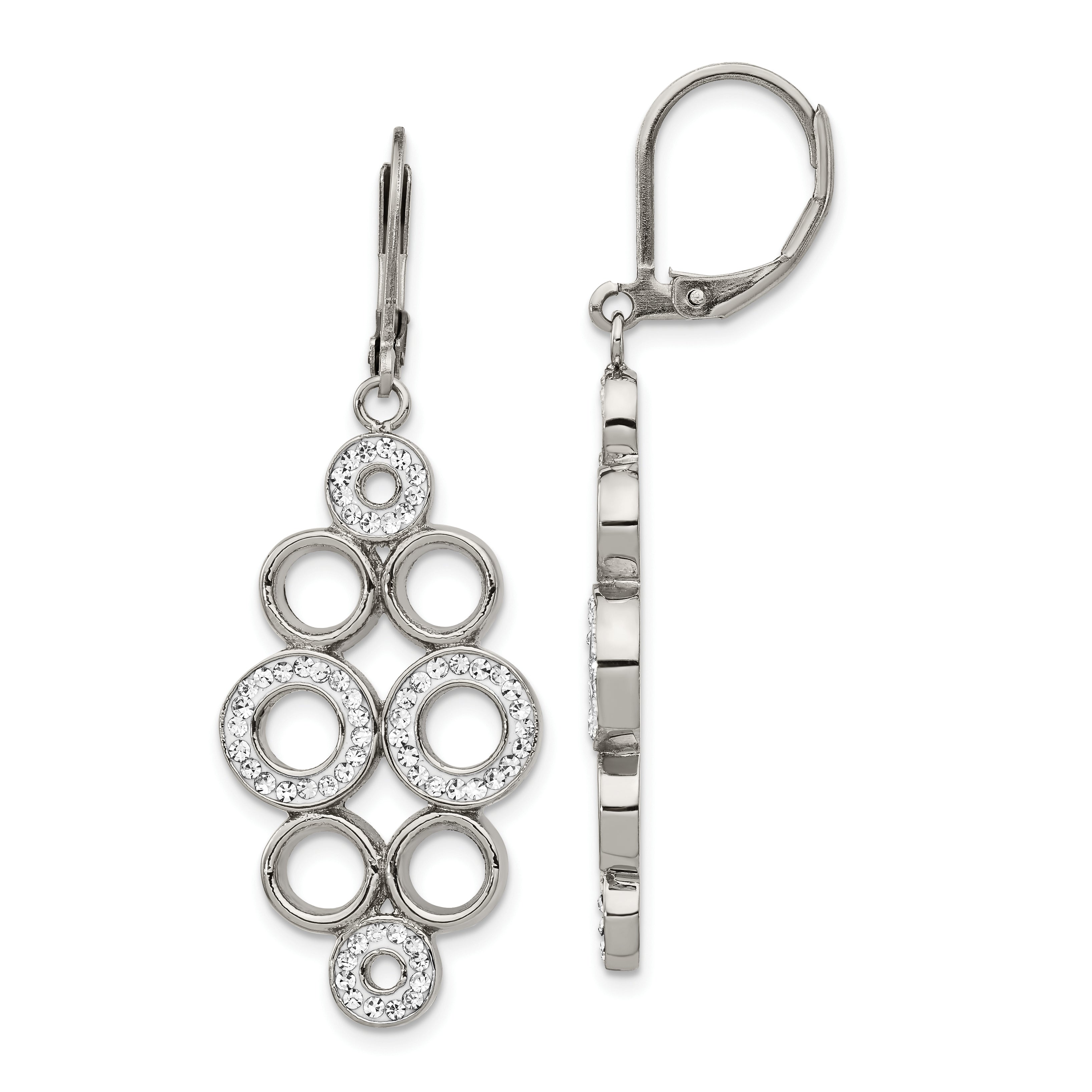 Chisel Stainless Steel Polished with Preciosa Crystal Circles Dangle Leverback Earrings