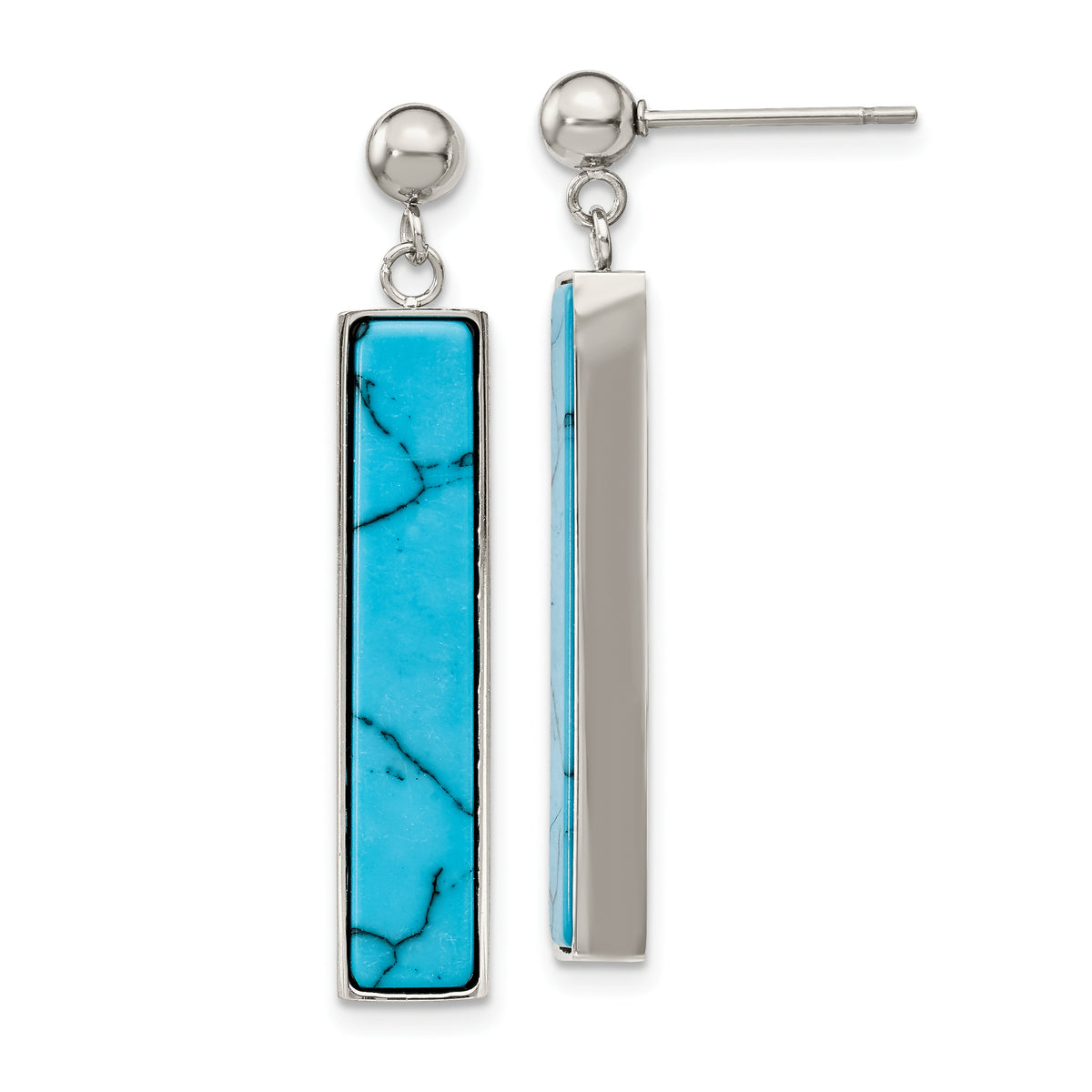 Chisel Stainless Steel Polished with Reconstructed Howlite Post Dangle Earrings