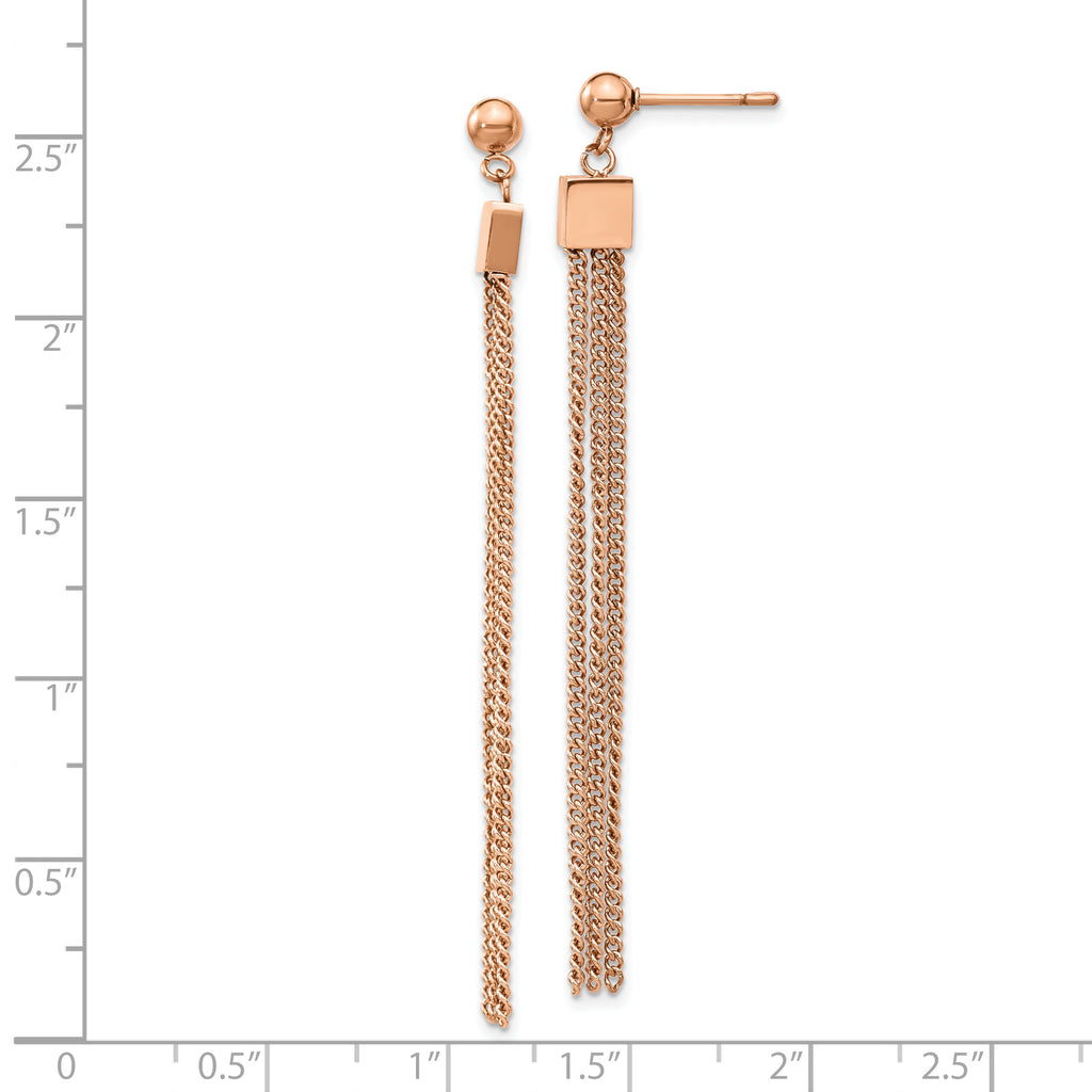 Stainless Steel Polished Rose IP-plated Chain Square Post Dangle Earrings