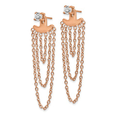 Chisel Stainless Steel Polished Rose IP-plated CZ Post with Jacket Earrings