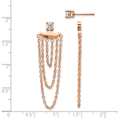 Chisel Stainless Steel Polished Rose IP-plated CZ Post with Jacket Earrings