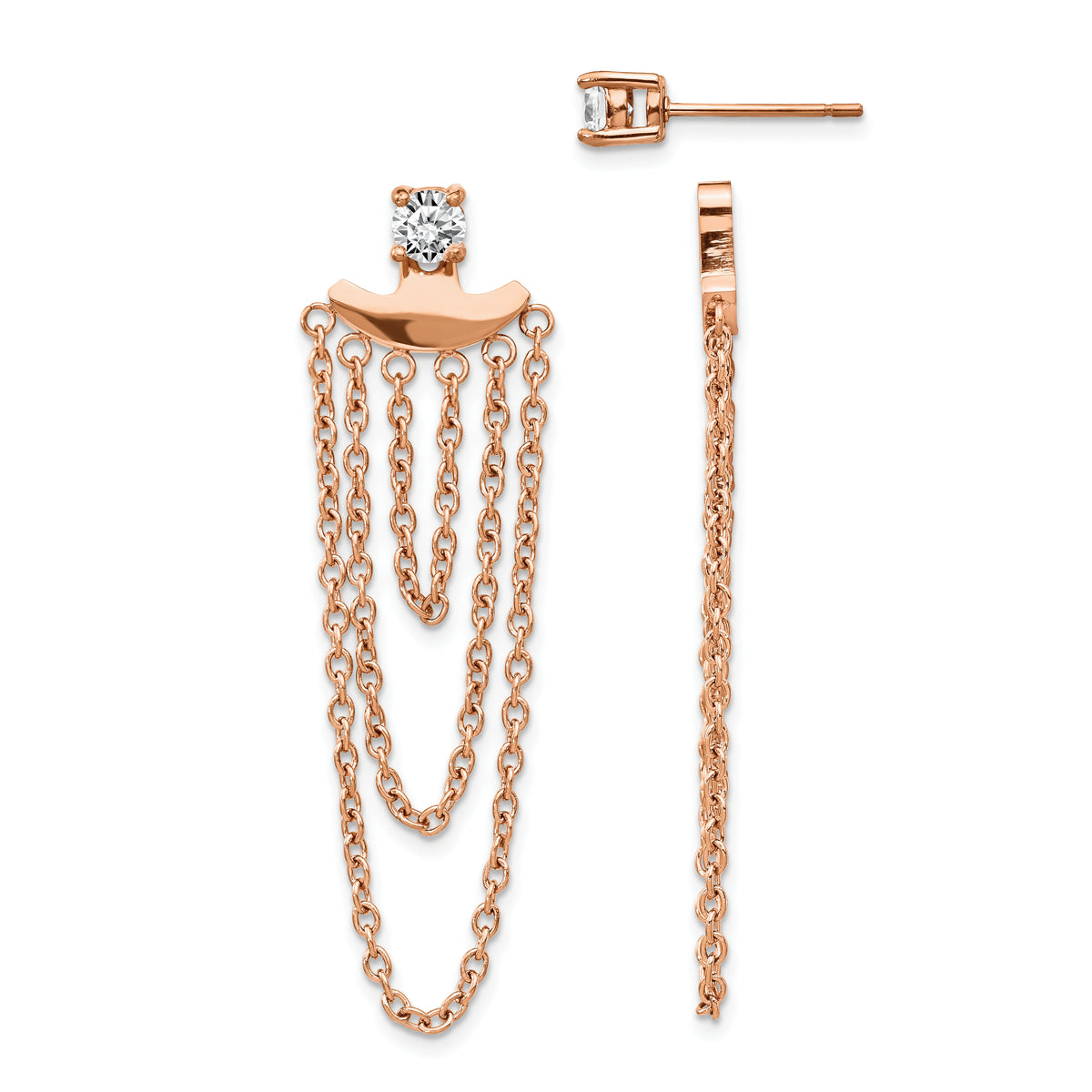 Chisel Stainless Steel Polished Rose IP-plated CZ Post with Jacket Earrings