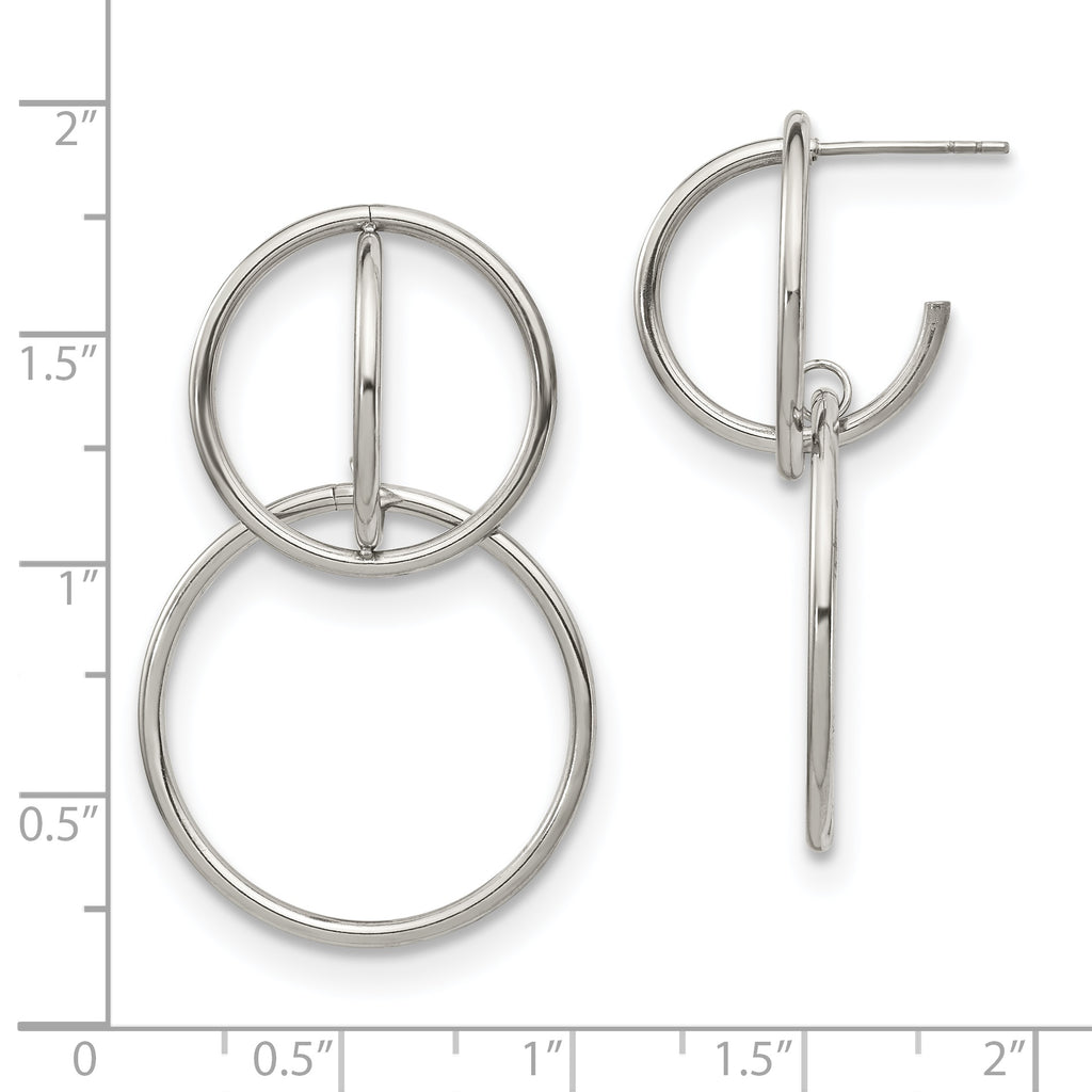 Chisel Stainless Steel Polished Interlocking Circles Post Dangle Earrings