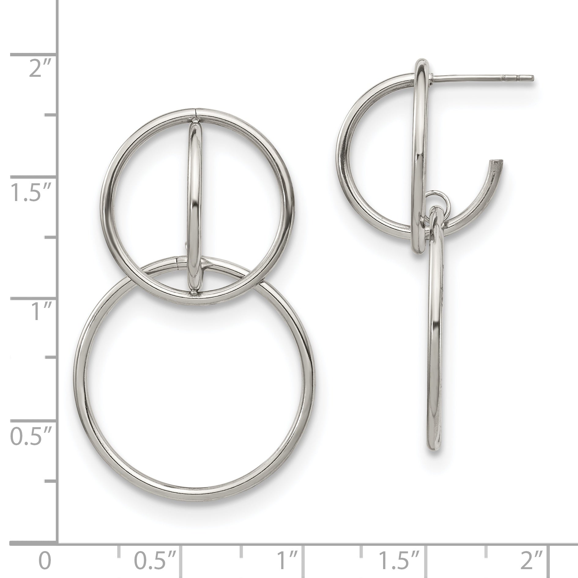 Chisel Stainless Steel Polished Interlocking Circles Post Dangle Earrings
