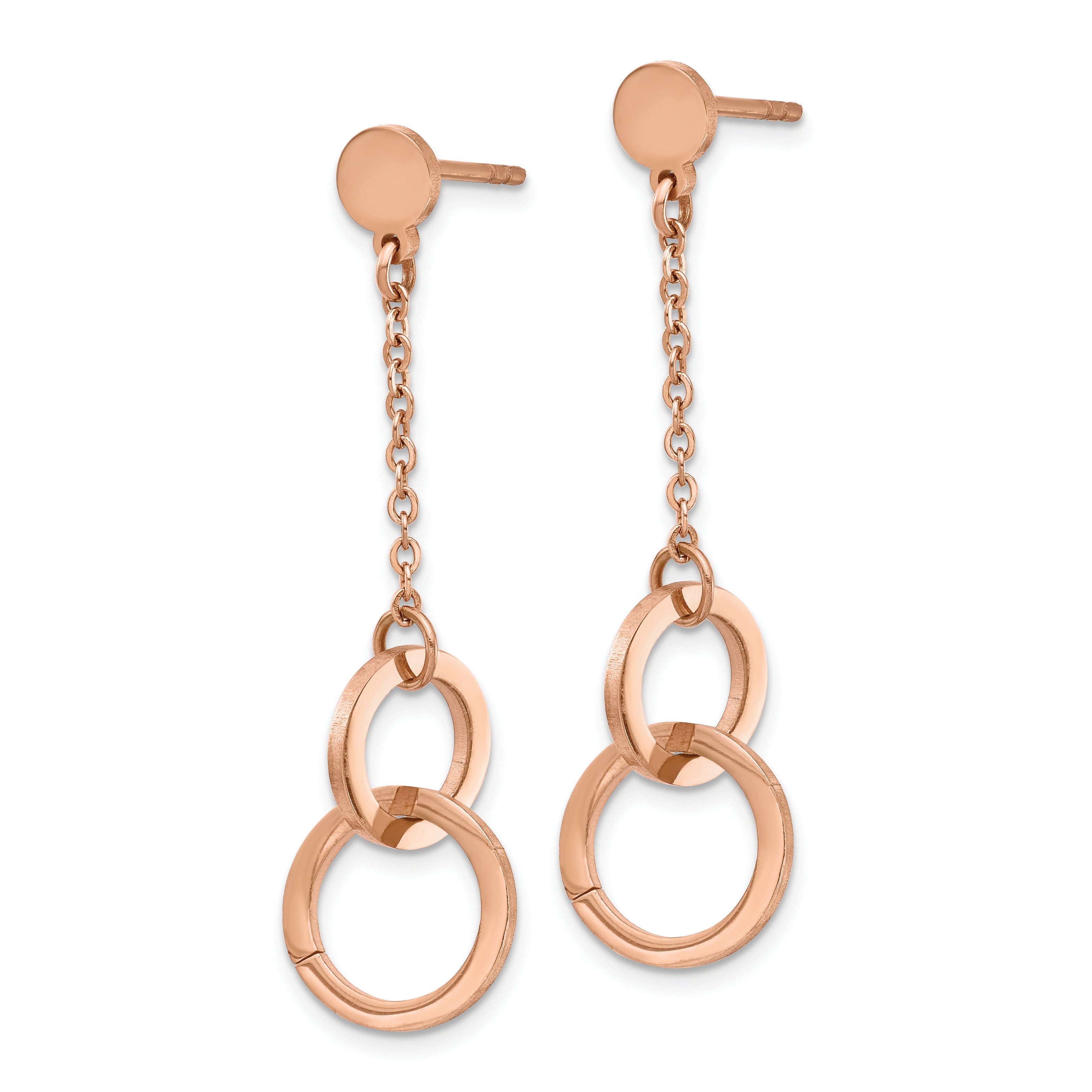 Polished Dangle Earrings in Rose-Tone Stainless Steel