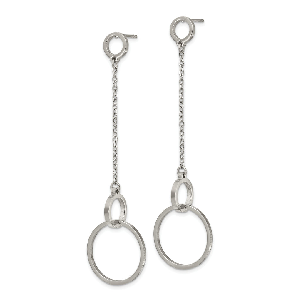Polished Circle Dangle Earrings in Stainless Steel
