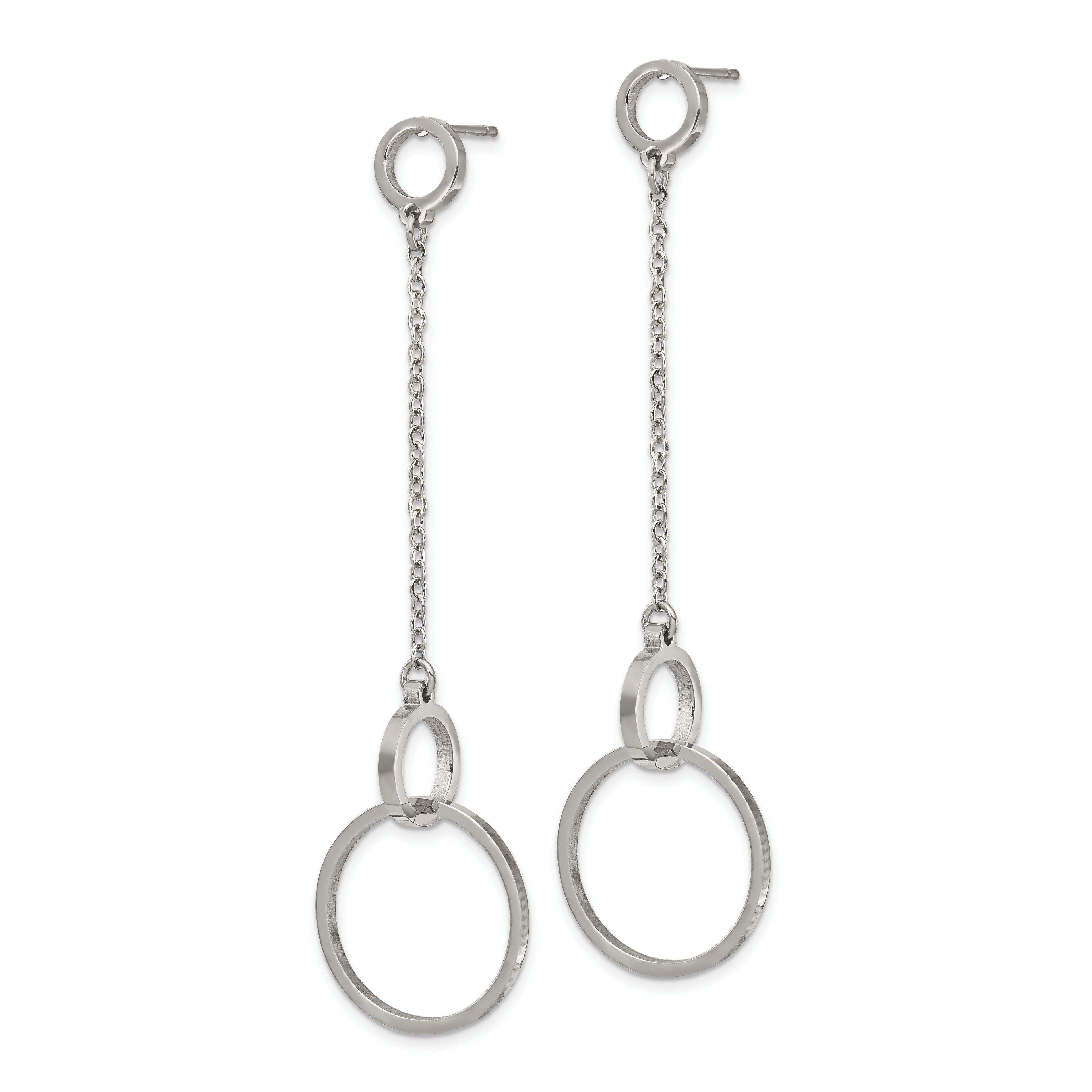 Polished Circle Dangle Earrings in Stainless Steel