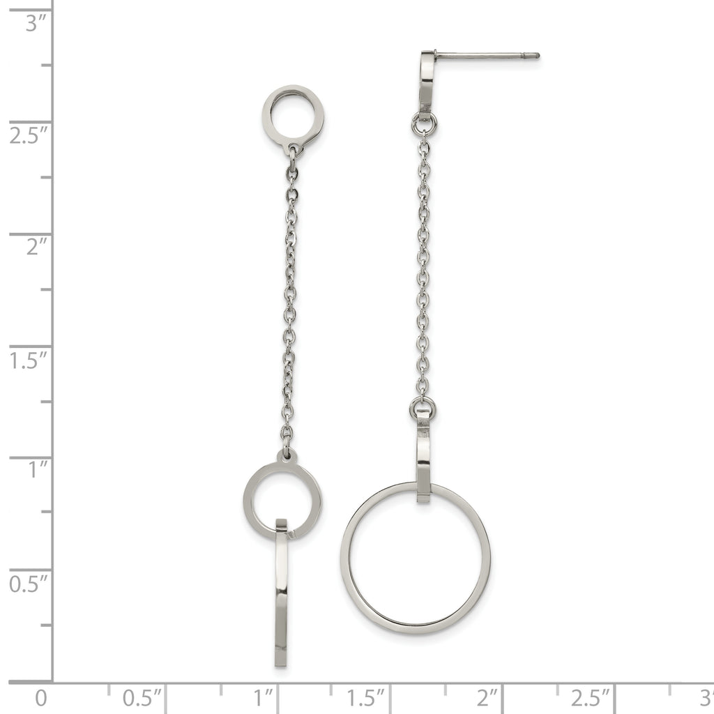 Polished Circle Dangle Earrings in Stainless Steel