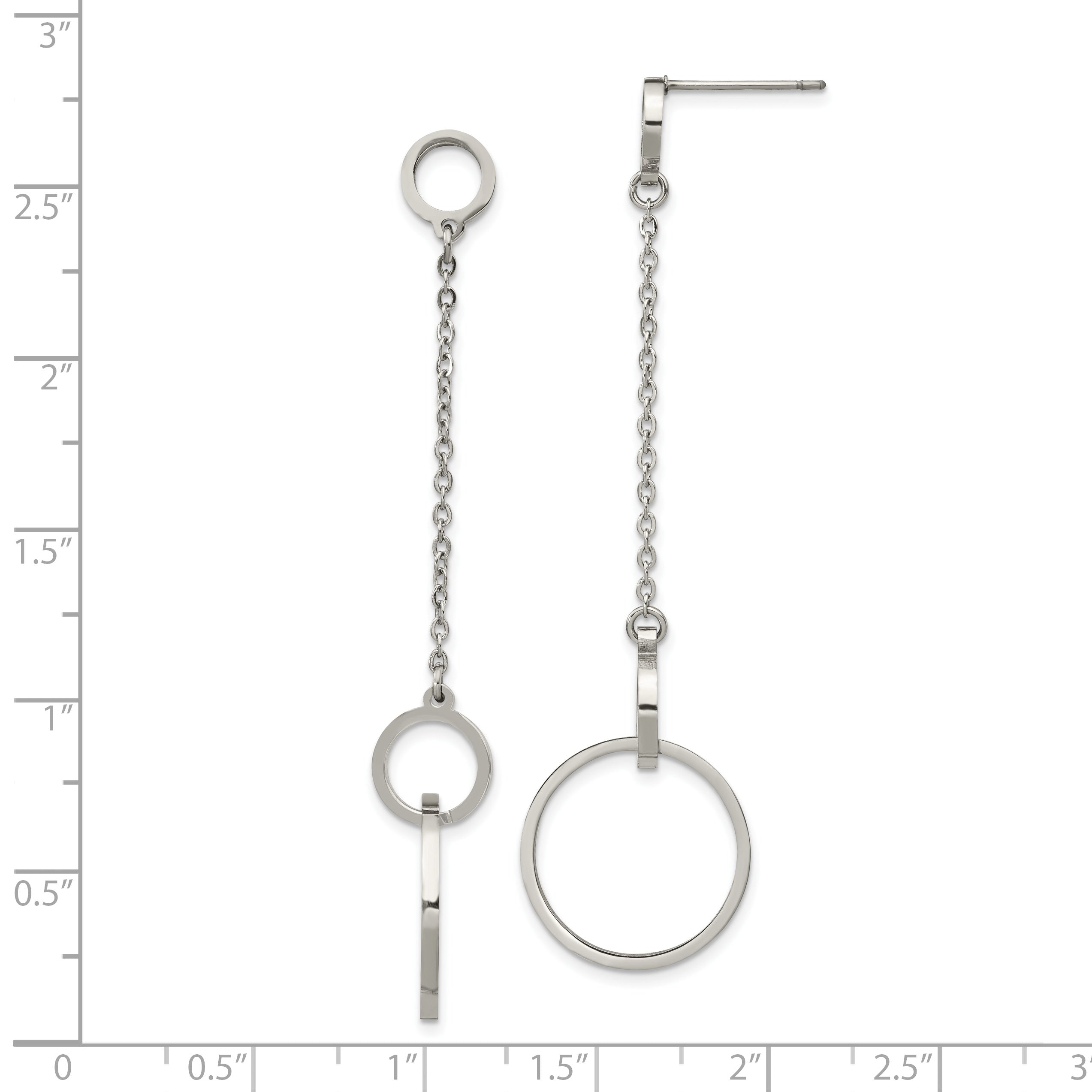 Polished Circle Dangle Earrings in Stainless Steel