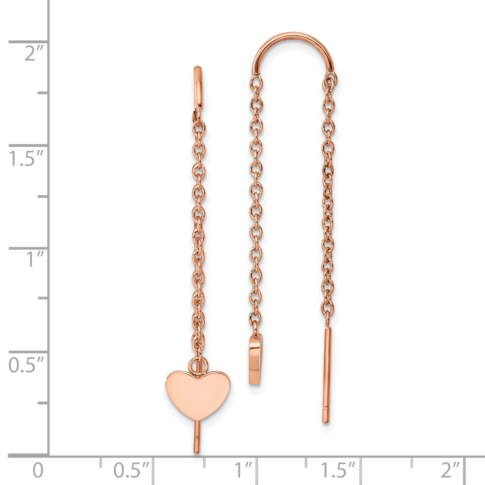 Heart Threader Dangle Earrings in Rose-Tone Stainless Steel