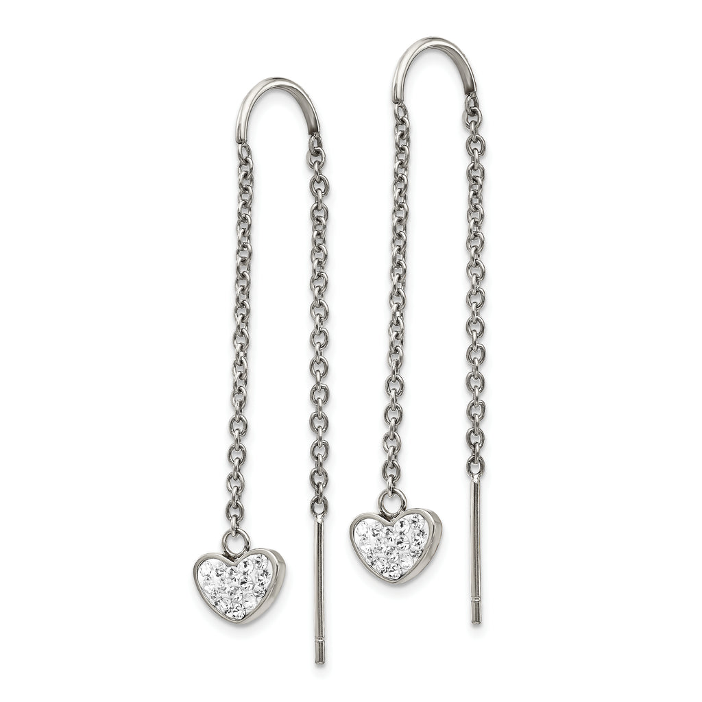 Crystal Heart Threader Earrings in Stainless Steel