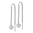 Crystal Heart Threader Earrings in Stainless Steel