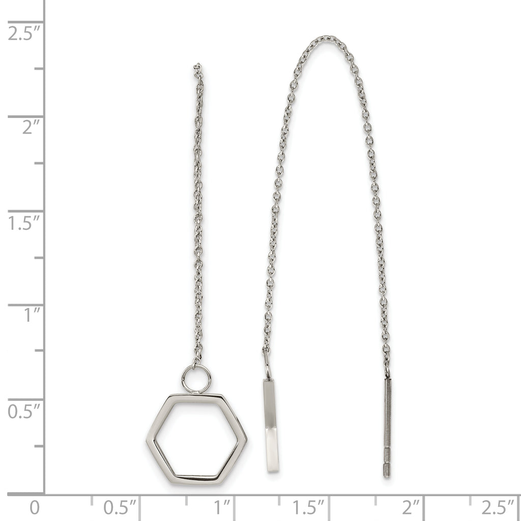 Stainless Steel Polished Hexagon Dangle Threader Earrings