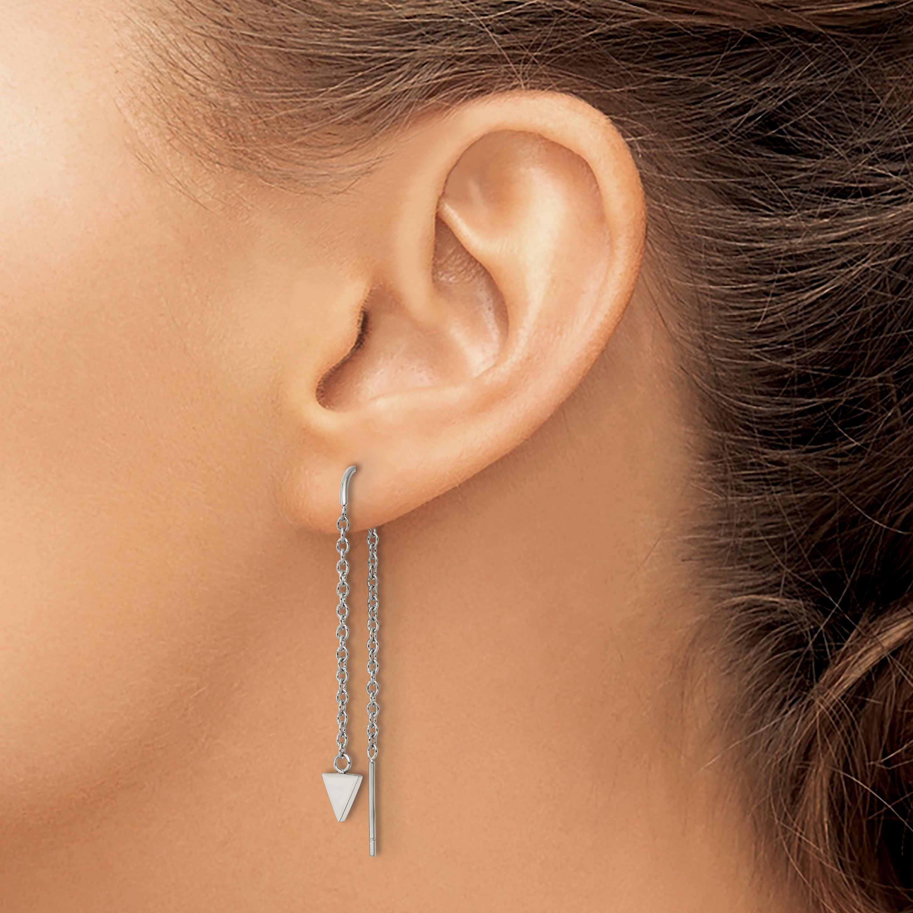 Chisel Stainless Steel Polished Triangle Dangle Threader Earrings