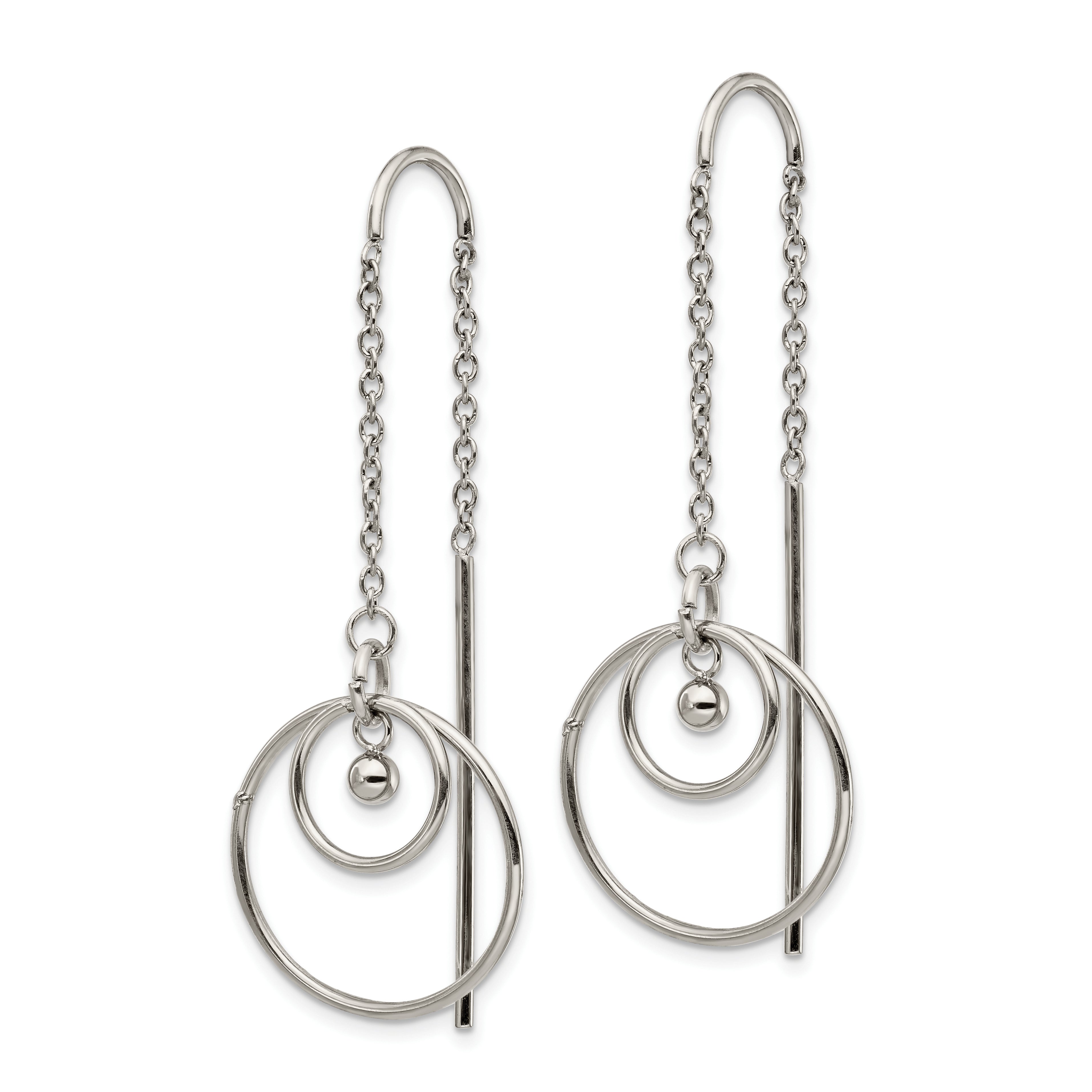 Chisel Stainless Steel Polished Circle Dangle Threader Earrings