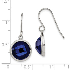 Chisel Stainless Steel Polished with Blue Glass Dangle Shepherd Hook Earrings