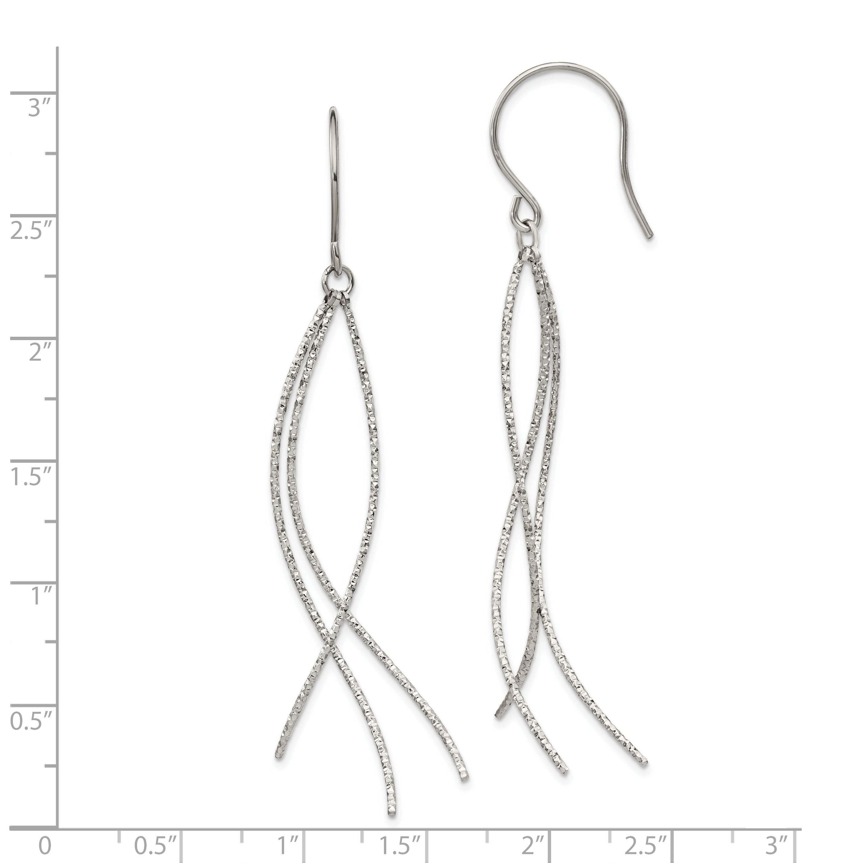 Chisel Stainless Steel Polished and Textured Dangle Shepherd Hook Earrings