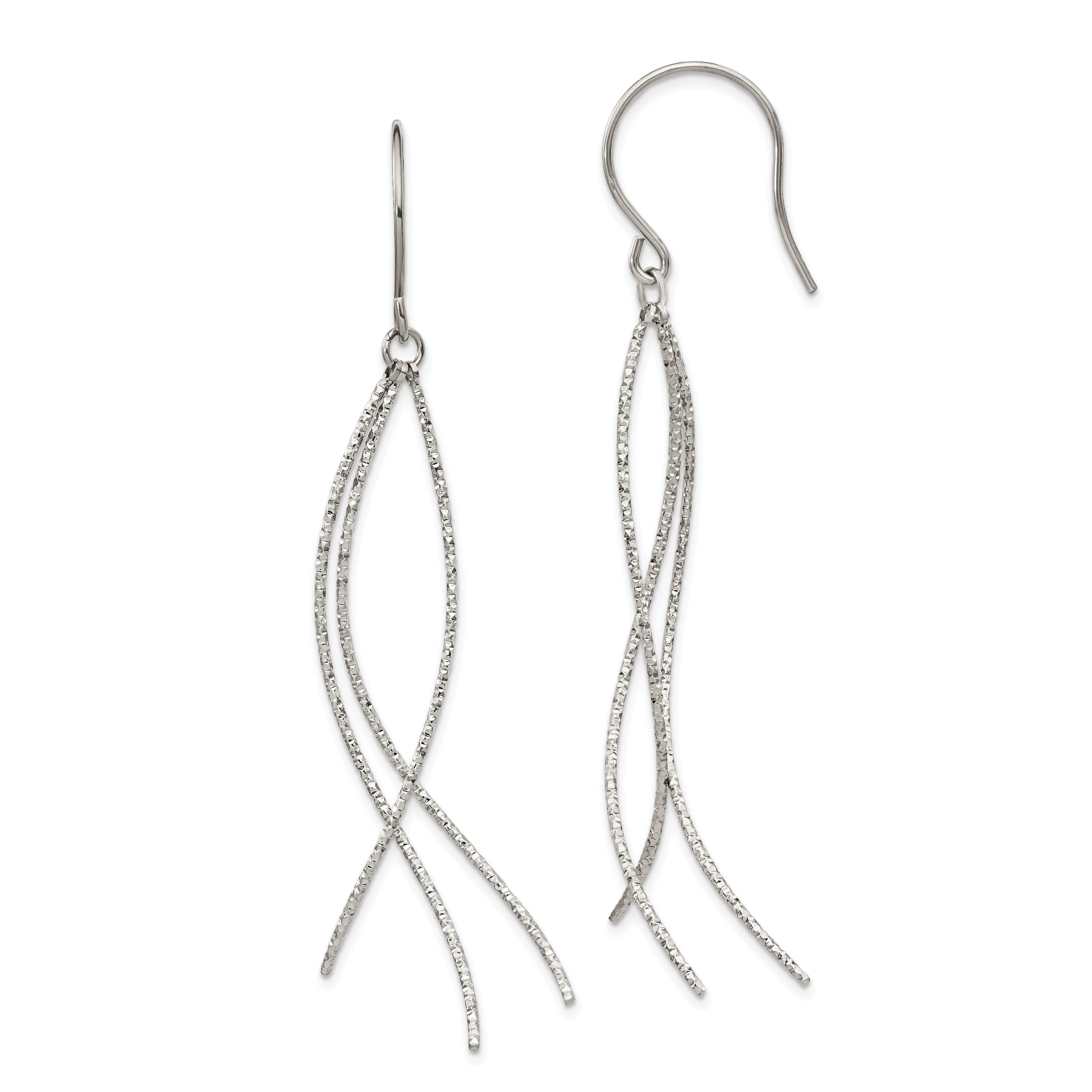 Chisel Stainless Steel Polished and Textured Dangle Shepherd Hook Earrings