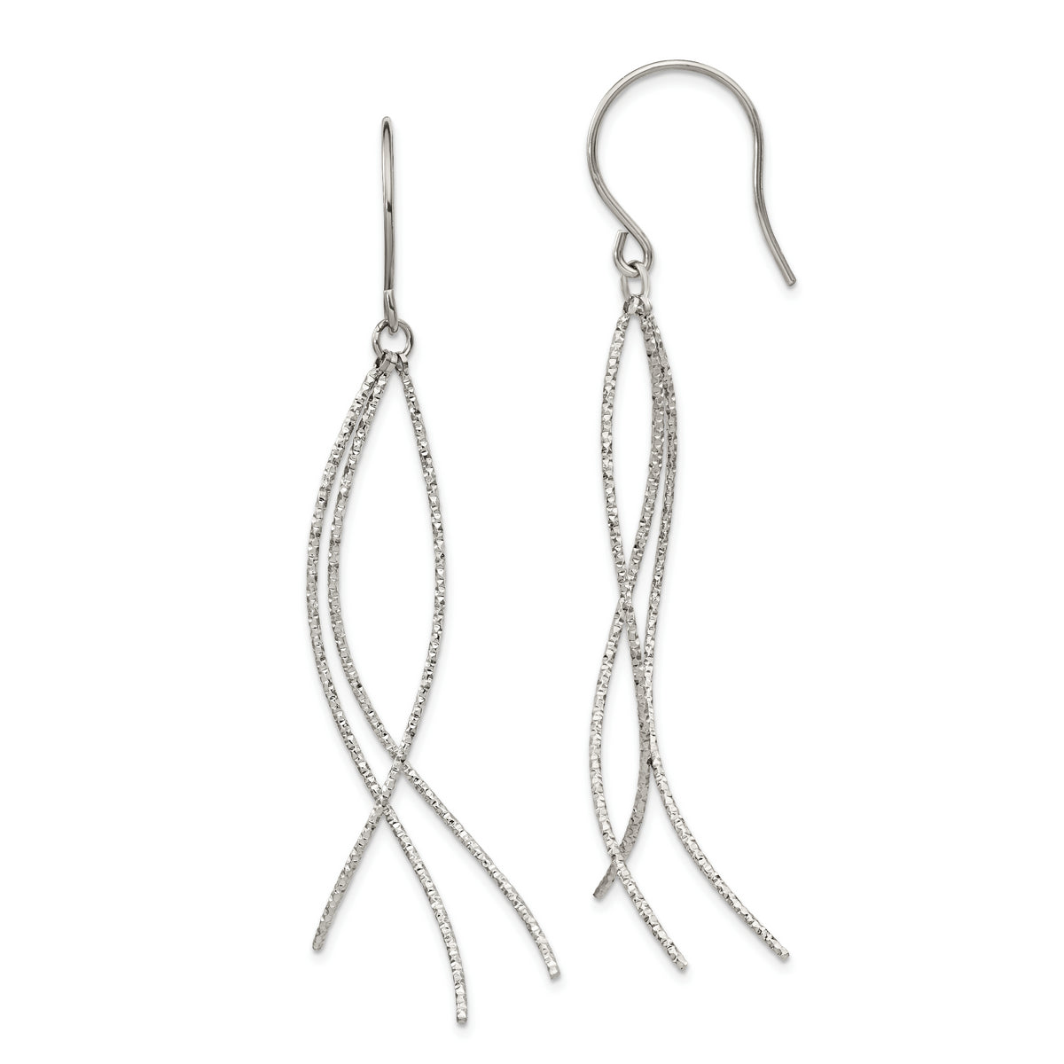 Chisel Stainless Steel Polished and Textured Dangle Shepherd Hook Earrings
