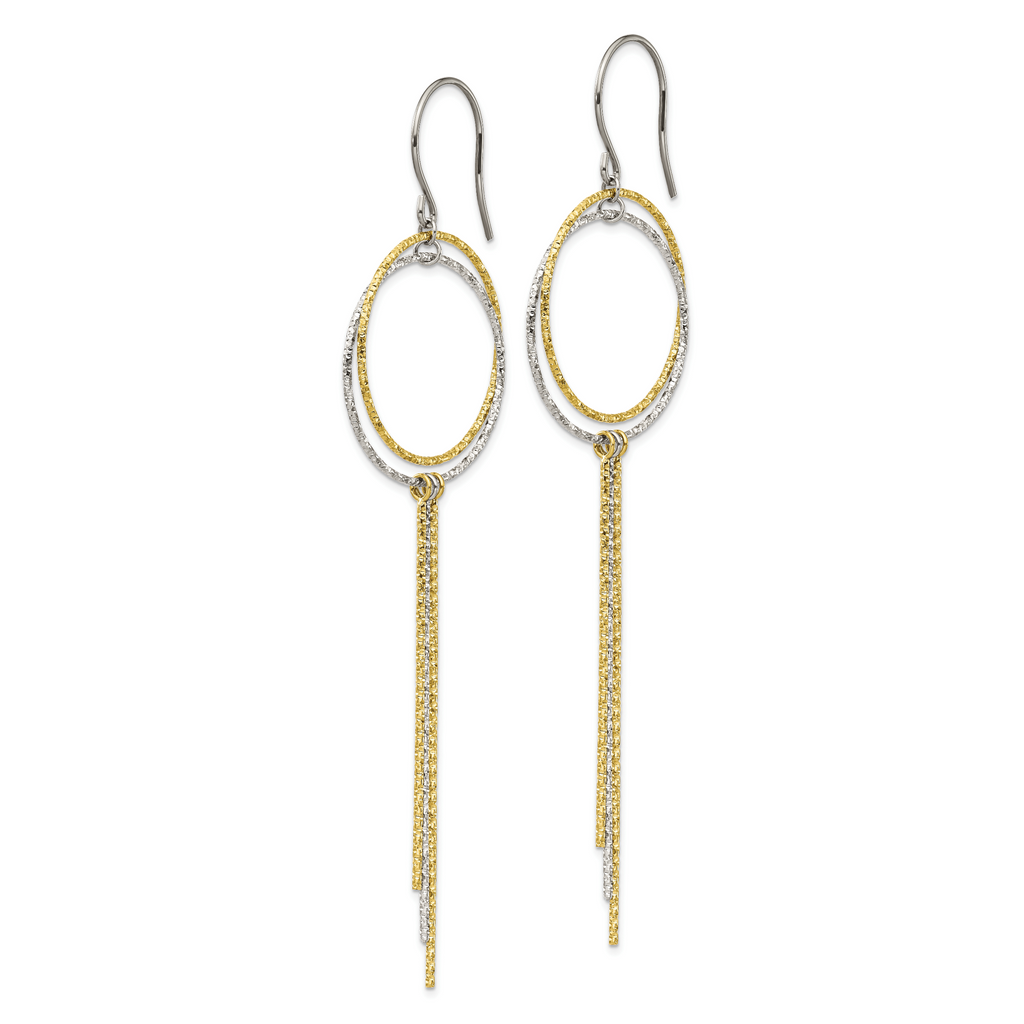 Stainless Steel Polished and Textured Yellow IP Shepherd Hook Earrings