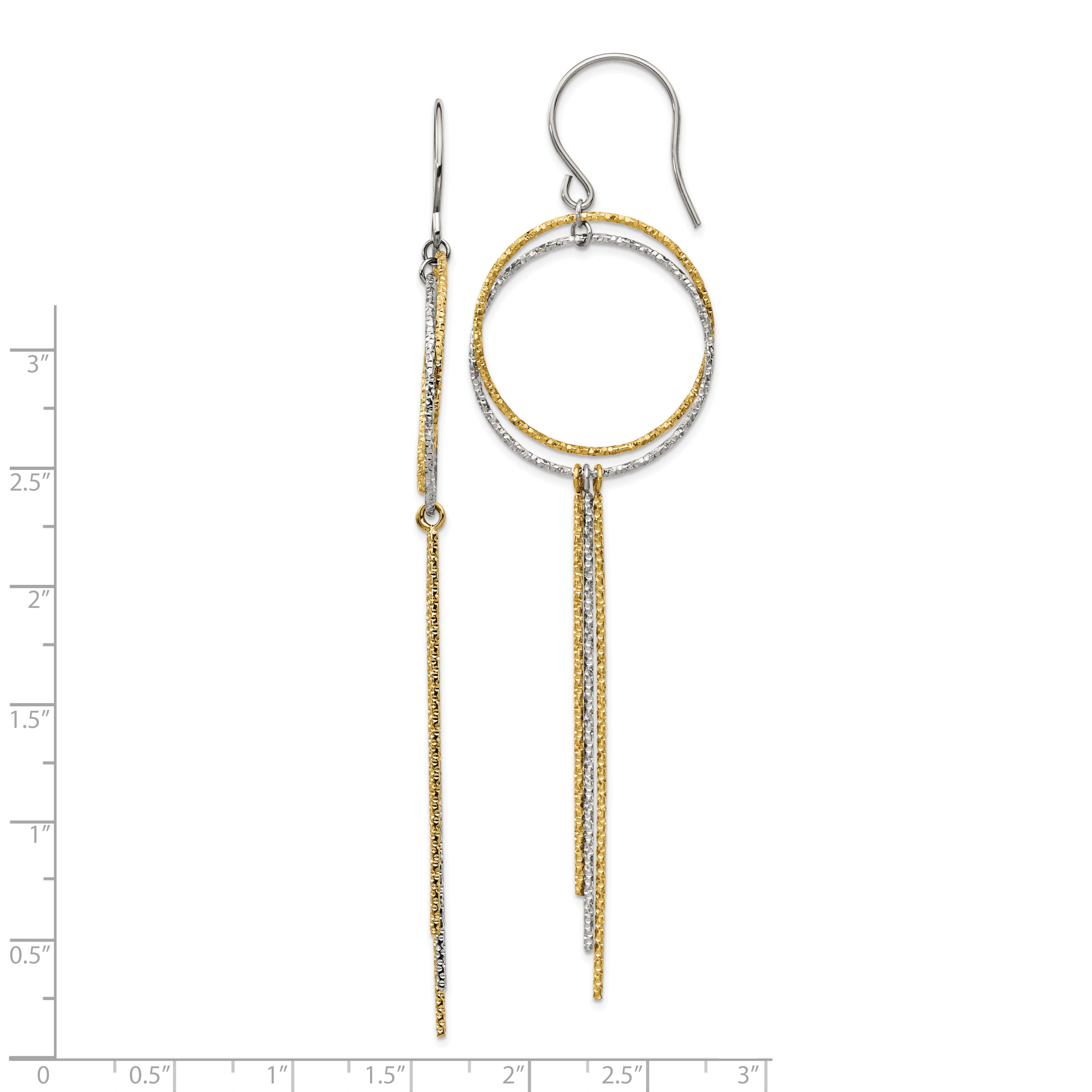 Stainless Steel Polished and Textured Yellow IP Shepherd Hook Earrings