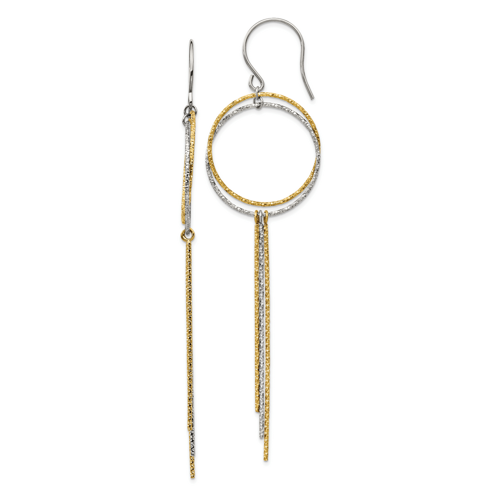 Stainless Steel Polished and Textured Yellow IP Shepherd Hook Earrings