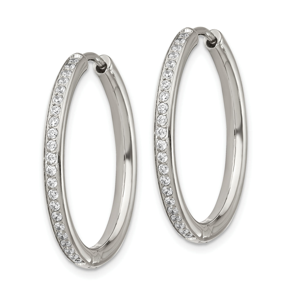 Chisel Stainless Steel Polished with CZ 2.5mm Hinged Hoop Earrings
