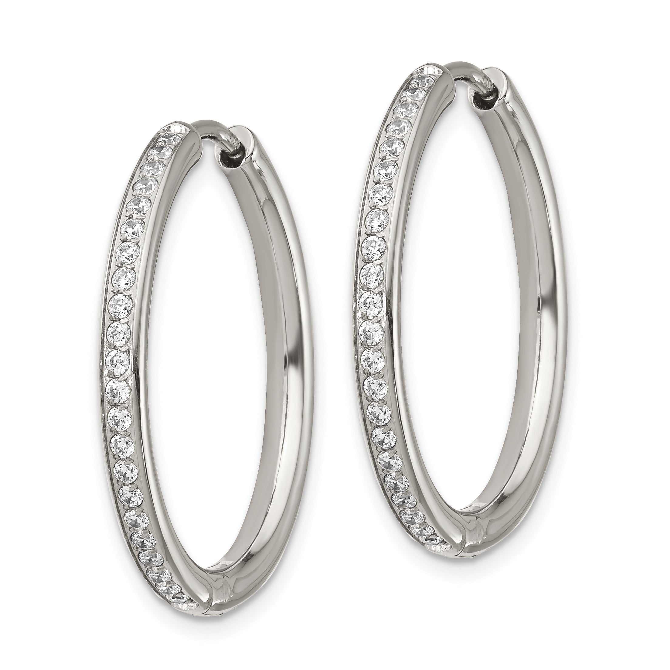 Chisel Stainless Steel Polished with CZ 2.5mm Hinged Hoop Earrings