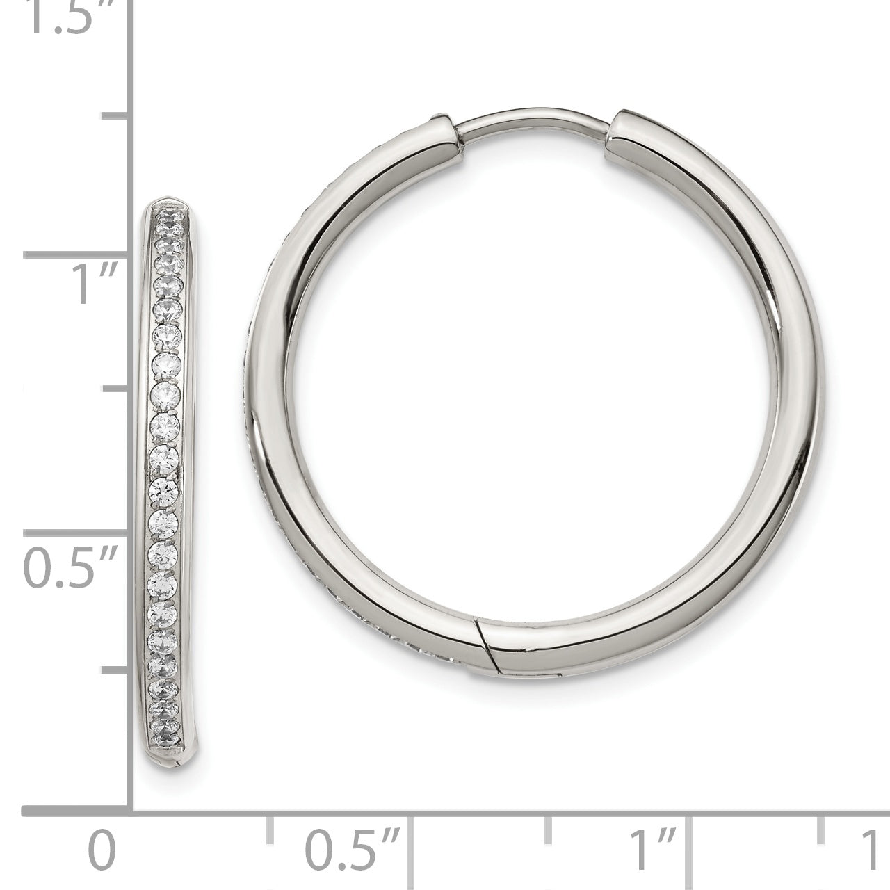Chisel Stainless Steel Polished with CZ 2.5mm Hinged Hoop Earrings