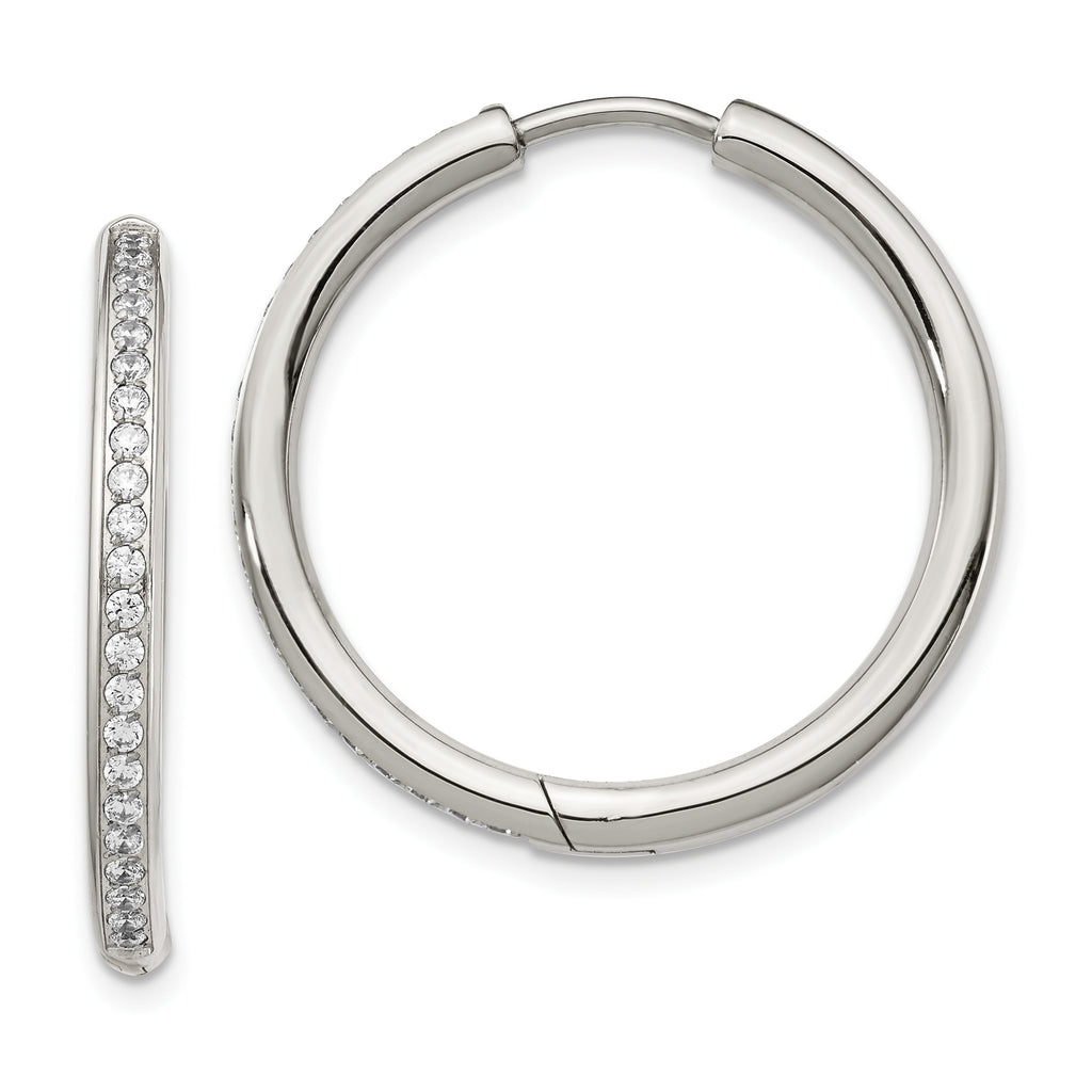 Chisel Stainless Steel Polished with CZ 2.5mm Hinged Hoop Earrings