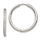 Chisel Stainless Steel Polished with CZ 2.5mm Hinged Hoop Earrings