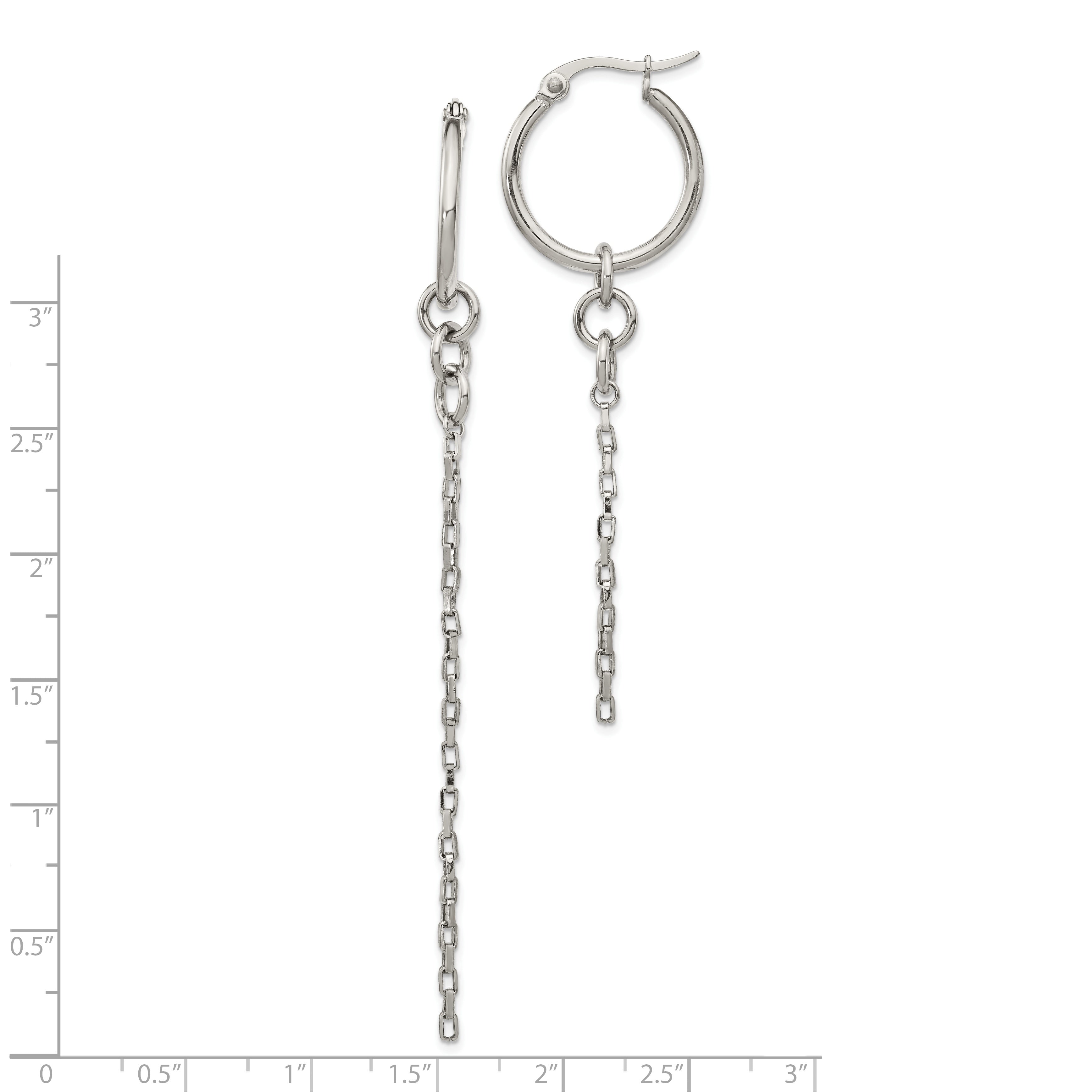 Stainless Steel Polished Long and Short Chain Dangle Hoop Earrings