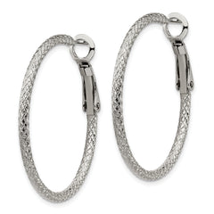 Chisel Stainless Steel Polished and Textured 2mm Omega Back Hoop Earrings