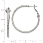 Chisel Stainless Steel Polished and Textured 2mm Omega Back Hoop Earrings