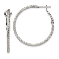 Chisel Stainless Steel Polished and Textured 2mm Omega Back Hoop Earrings