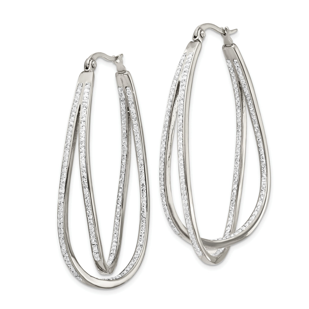 Chisel Stainless Steel Polished with Preciosa Crystal In and Out Twisted Hoop Earrings