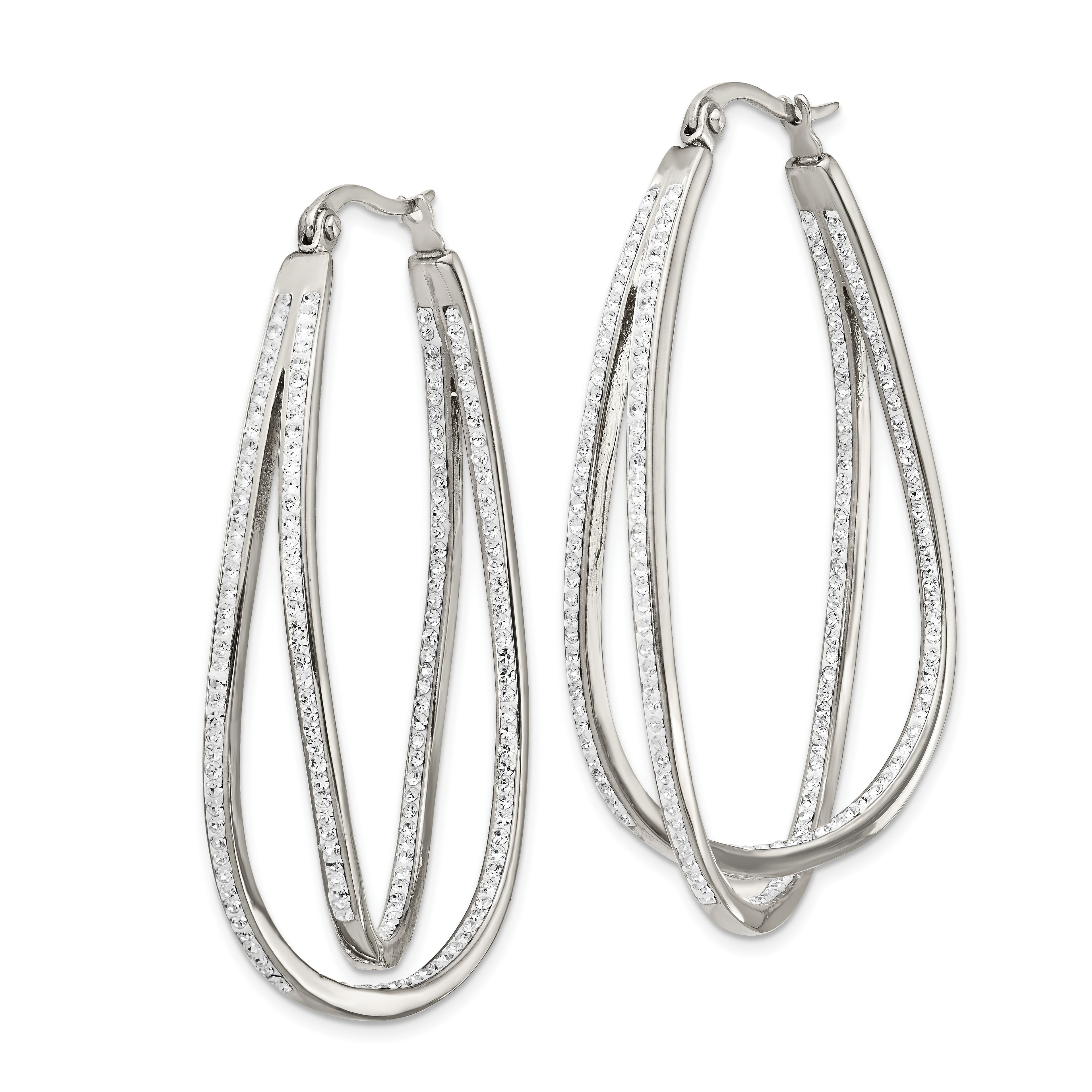 Chisel Stainless Steel Polished with Preciosa Crystal In and Out Twisted Hoop Earrings
