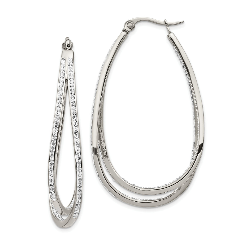 Chisel Stainless Steel Polished with Preciosa Crystal In and Out Twisted Hoop Earrings