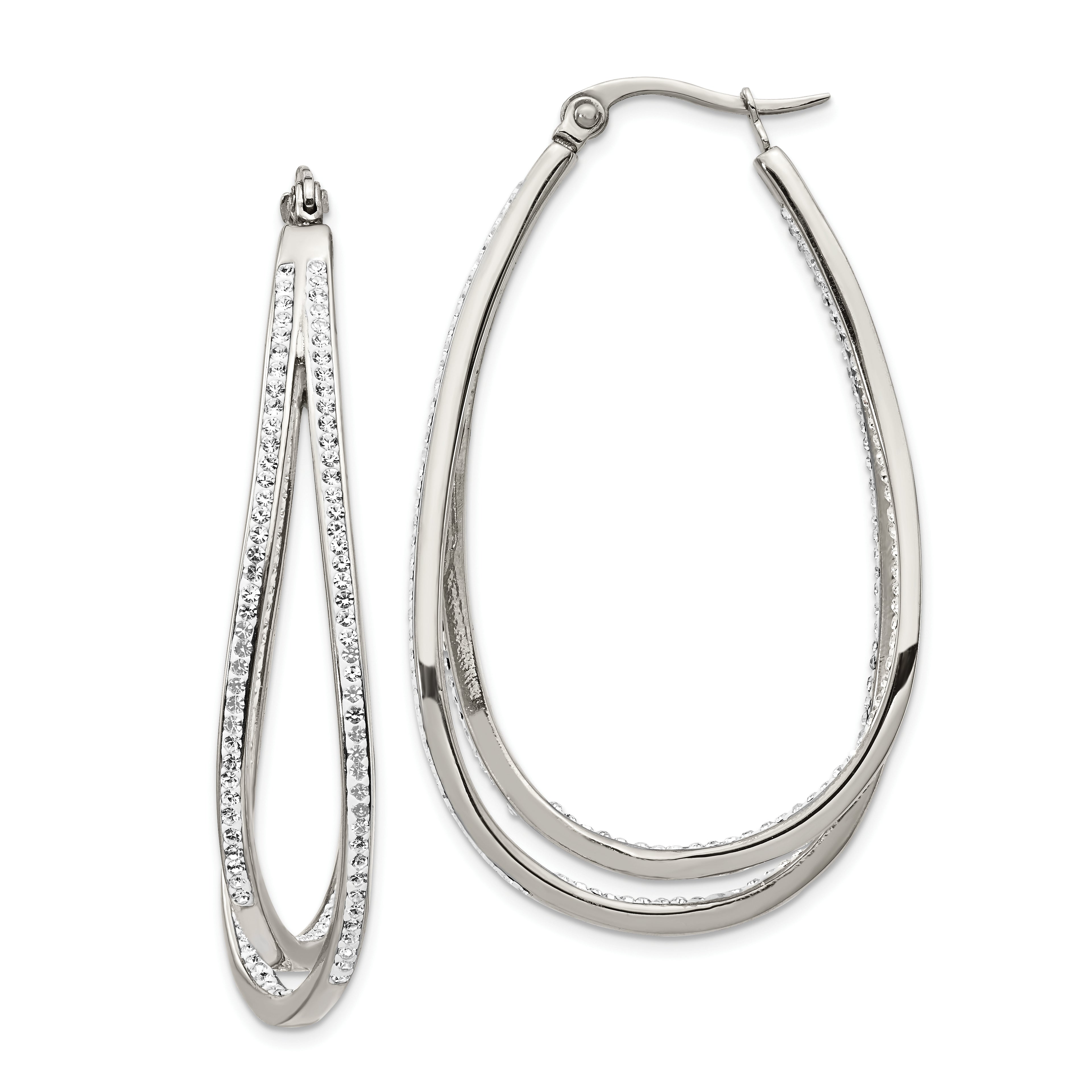 Chisel Stainless Steel Polished with Preciosa Crystal In and Out Twisted Hoop Earrings