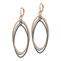 Chisel Stainless Steel Polished and Textured Gun and Rose IP-plated Dangle Leverback Earrings