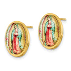 Chisel Stainless Steel Polished Yellow IP-plated Enameled Our Lady of Guadalupe Post Earrings