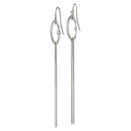 Chisel Stainless Steel Polished Circle with Crystal Accent Bar Dangle Shepherd Hook Shoulder Duster Earrings