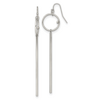 Chisel Stainless Steel Polished Circle with Crystal Accent Bar Dangle Shepherd Hook Shoulder Duster Earrings