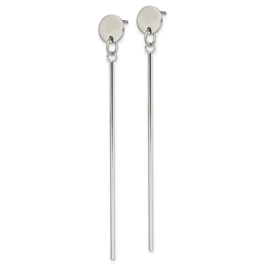 Chisel Stainless Steel Polished Disc with Bar Post Dangle Earrings