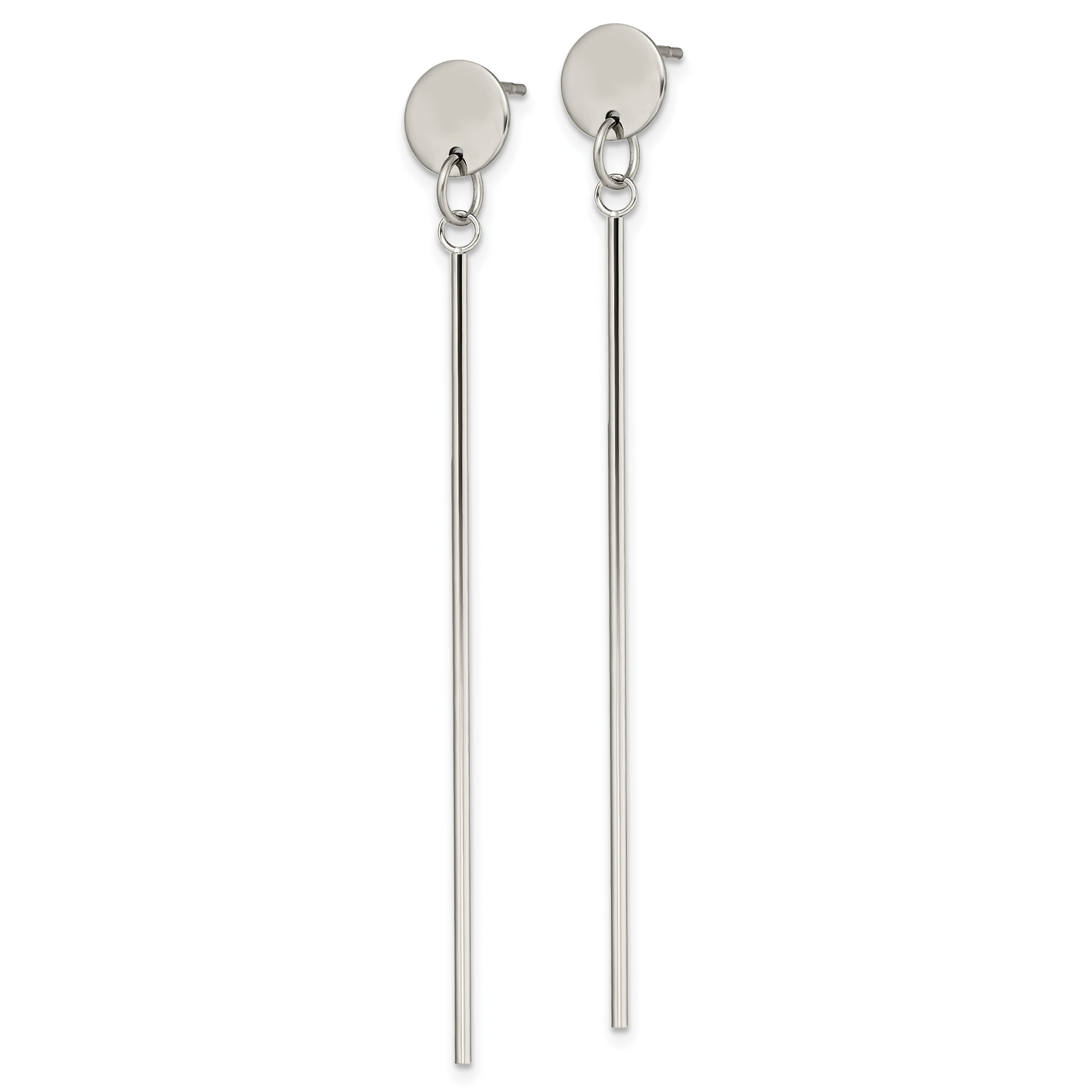 Chisel Stainless Steel Polished Disc with Bar Post Dangle Earrings