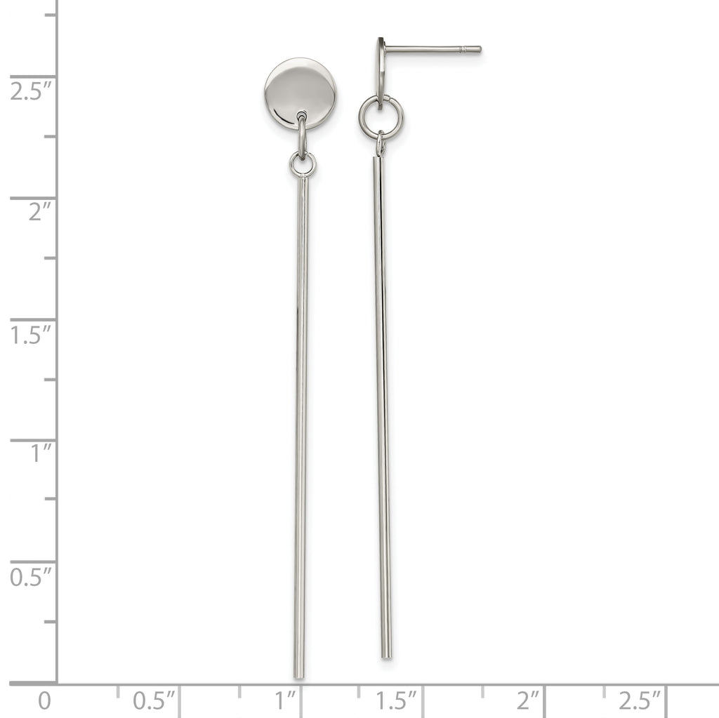 Chisel Stainless Steel Polished Disc with Bar Post Dangle Earrings