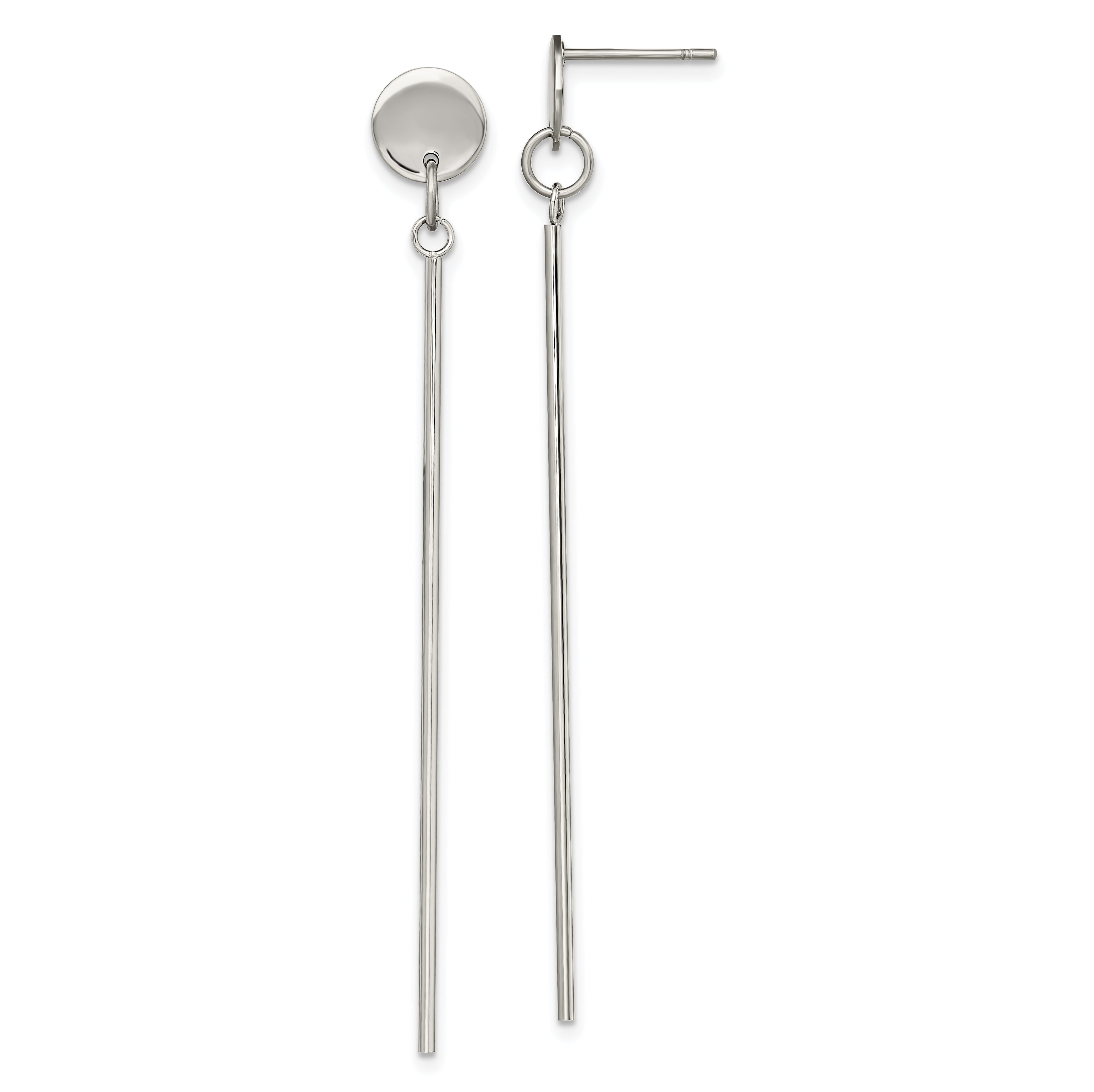 Chisel Stainless Steel Polished Disc with Bar Post Dangle Earrings