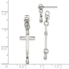 Chisel Stainless Steel Polished Cross Dangle Front and Back Post Dangle Earrings
