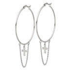 Cross & Chain Dangle Hoop Earrings in Stainless Steel
