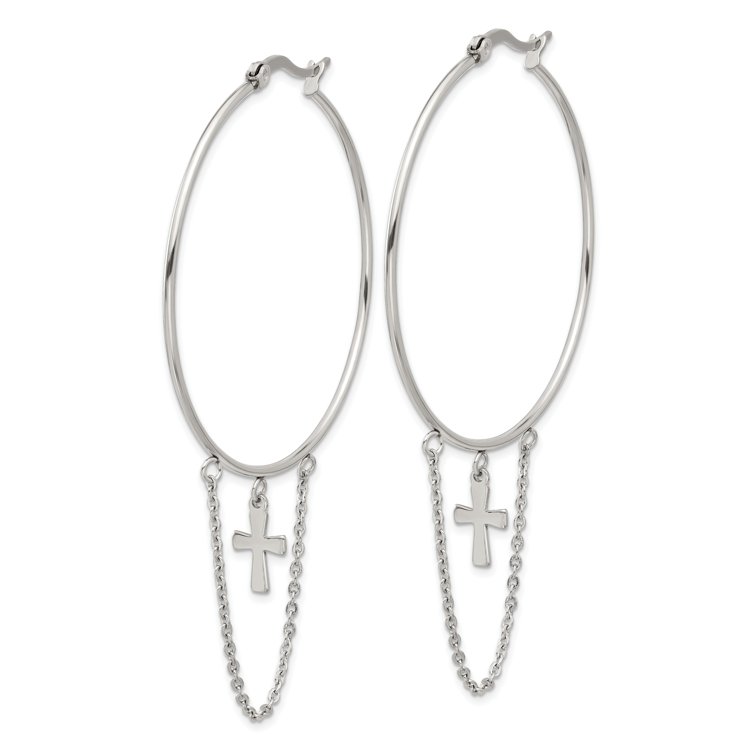 Cross & Chain Dangle Hoop Earrings in Stainless Steel